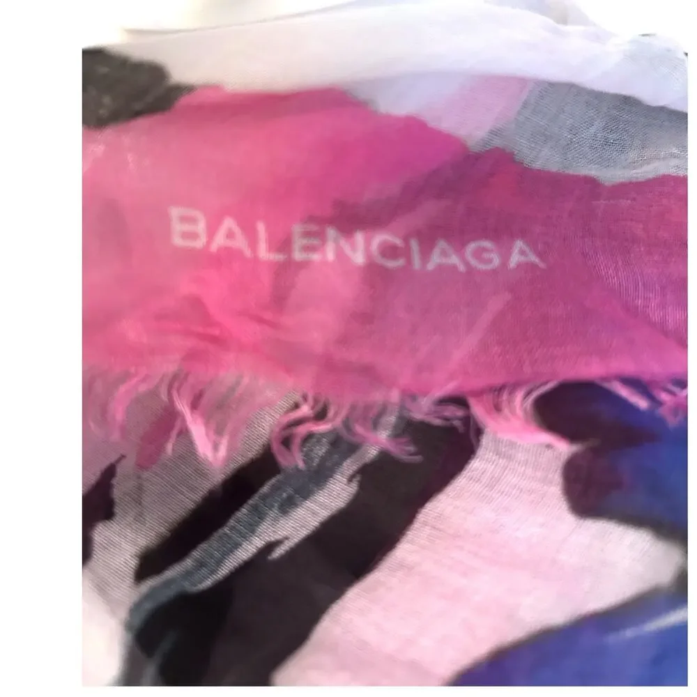 Balenciaga Square Scarf Wrap Floral Motif Pink White